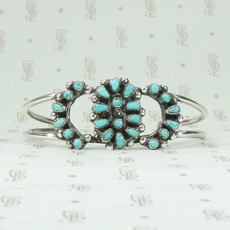 women’s elegant bracelet-Petit Point Turquoise & Silver Cuff with Lunar Pattern