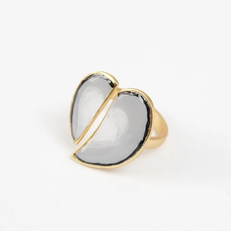 women’s silver ring-Black & White Heart Lea Ring