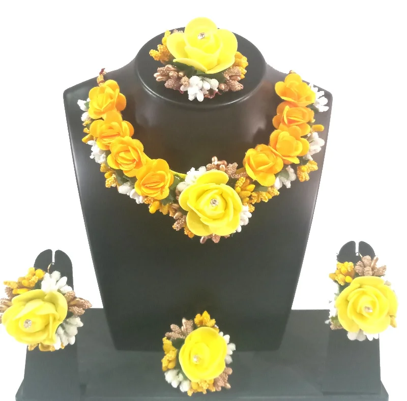 women’s gemstone necklace-Kavya's Kreation Flower Necklace Set for Haldi Ceremony / Baby Shower