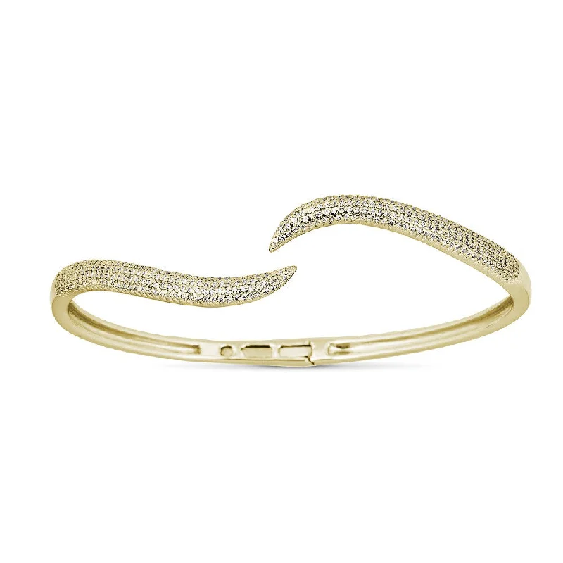 women’s fashion bracelet-14K Yellow Gold Diamond Wavy Hinged Bangle