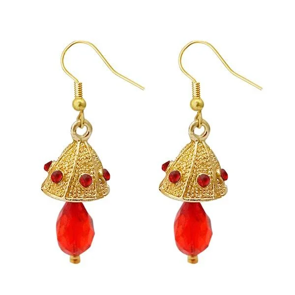 women’s gold stud earrings-Kriaa Austrian Stone Orange Gold Plated Jhumki Earrings - 1313707H