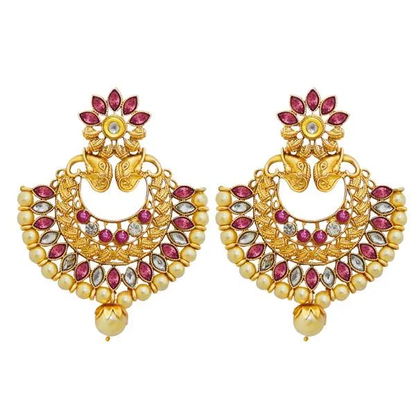 women’s multi-stone earrings-Kriaa Pink Austrian Stone Gold Plated Dangler Earrings - 1313005D