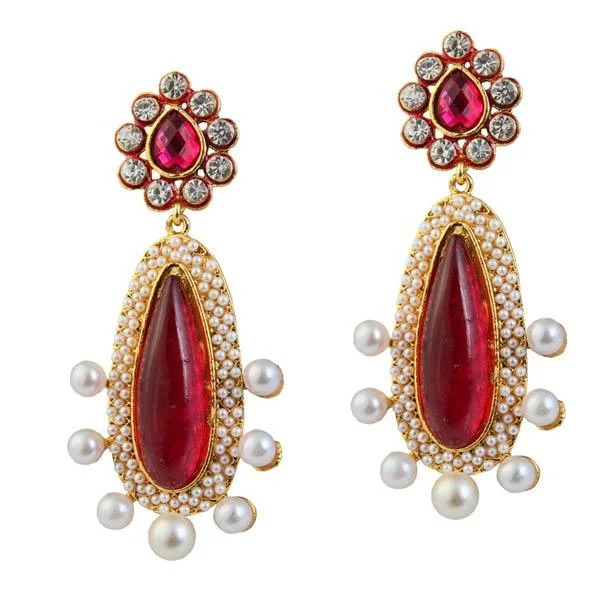 women’s luxury diamond earrings-Kriaa Red Austrian Stone Pearl Gold Plated Dangler Earrings