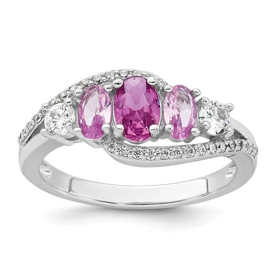 women’s personalized ring-Sterling Silver Pink CZ 5 Stone Ring