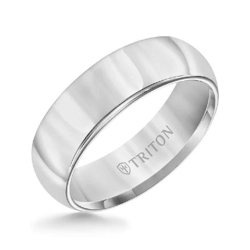 women’s unique engagement rings-FARRELL Domed Comfort Fit Tungsten Carbide Wedding Band with Polished Finish by Triton Rings - 7 mm