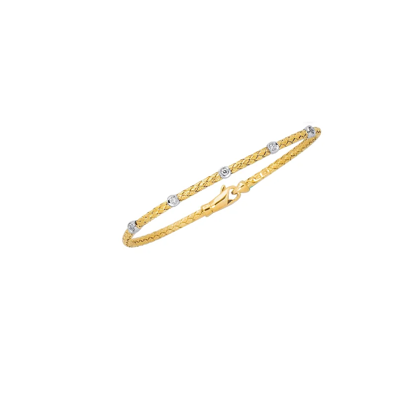 women’s fashion bracelet-14K Gold .15ct Diamond Station Woven Bangle