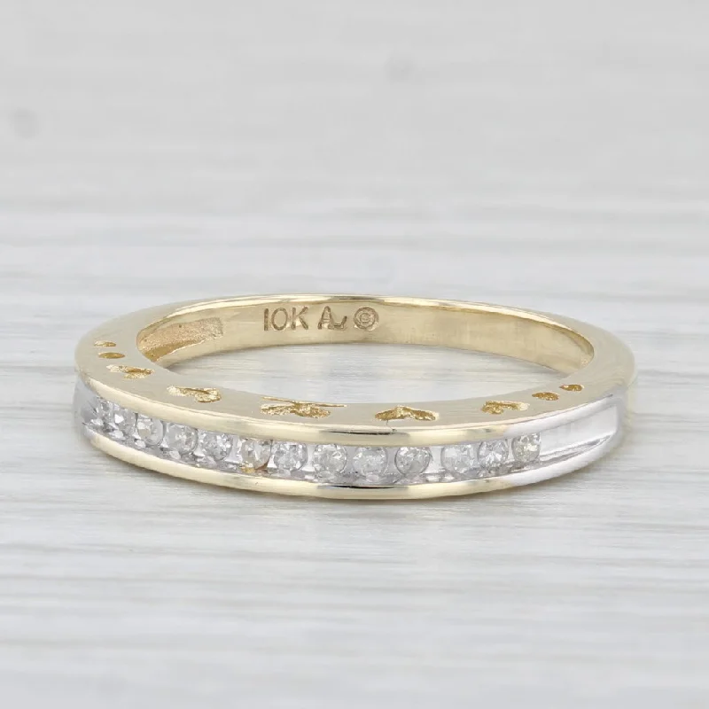 women’s affordable engagement rings-0.10ctw Diamond Wedding Band 10k Yellow Gold Sz 6.5 Stackable Ring Heart Bridge