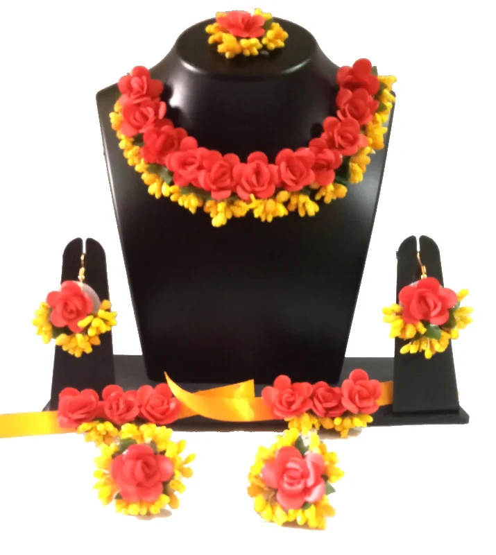 women’s pendant necklace-Kavya's Kreation Flower Necklace Set for Haldi Ceremony / Baby Shower