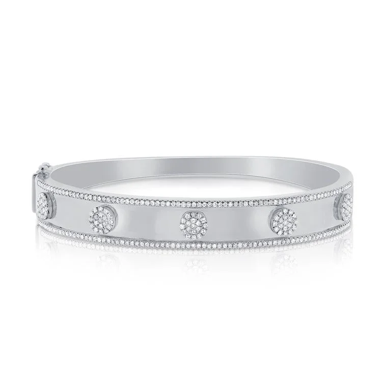 women’s wide bangle-14K White Gold Pave Diamond 5 Station Disc Thick Bangle