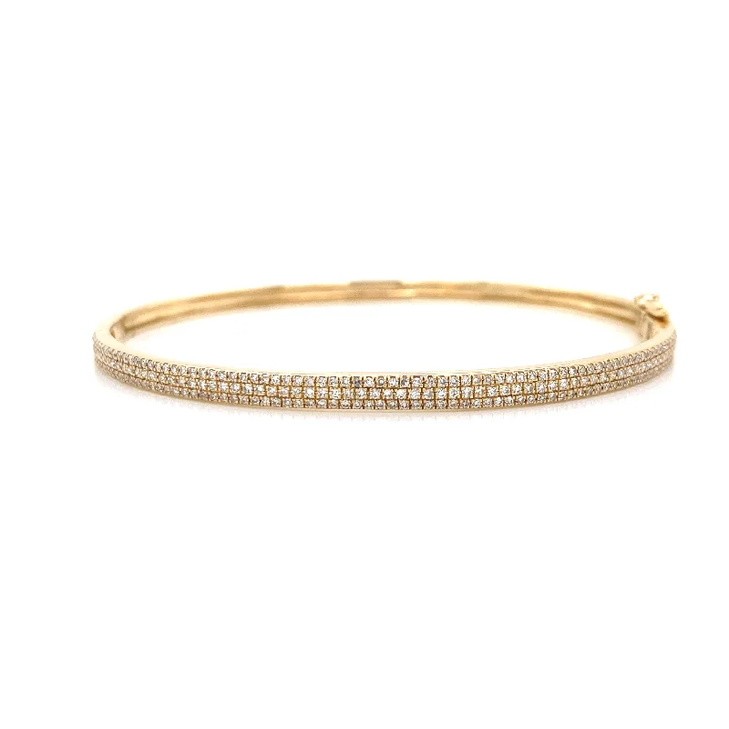 women’s ruby bracelet-14K Yellow Gold Diamond Triple Row Bangle