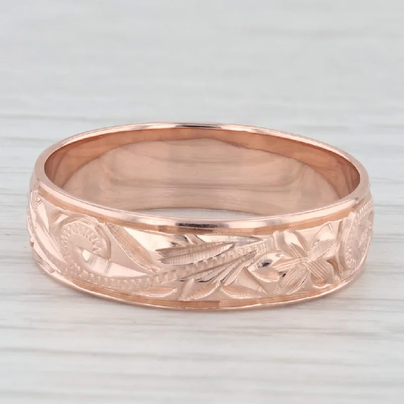 women’s ruby engagement rings-Vintage Floral Etched Ring 14k Rose Gold Size 9.25 Wedding Band