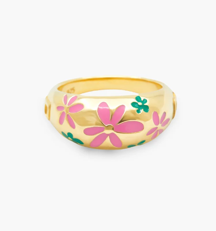 women’s stackable rings-Flower Ring - Pink