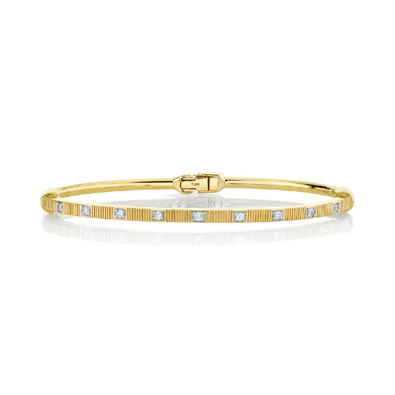 women’s stacked charm bracelet-18k Yellow Gold Strie Bangle