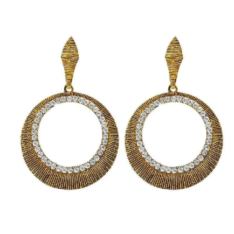 women’s drop earrings-Kriaa Antique Gold Plated White Austrian Stone Dangler Earrings - 1312018B