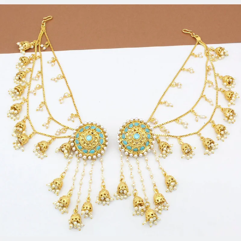 women’s heart-shaped earrings-Sai Fashion Gold Plated Pearl And Kundan Kanchain Jhumki Earrings