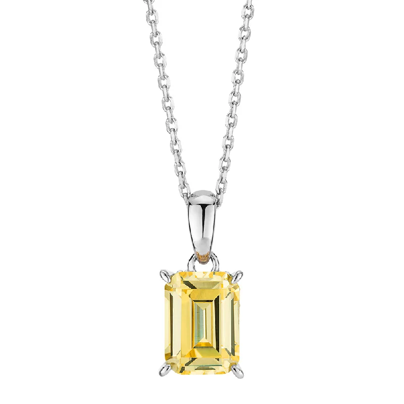 women’s ethnic necklace-Emerald Cut and Round Brilliant solitaire necklace with 1.82 carats* of diamond simulants in sterling silver