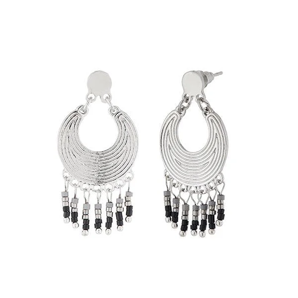 women’s timeless earrings-Urthn Grey And Black Beads Silver Plated Dangler Earrings