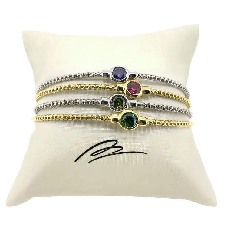 women’s wide bangle-Assorted LL7102B Birth Gem Stack