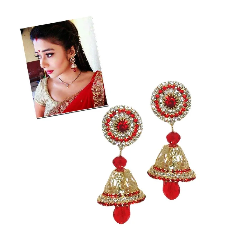 women’s sunburst earrings-Kriaa Red Austrian Stone Gold Plated Jhumki Earrings