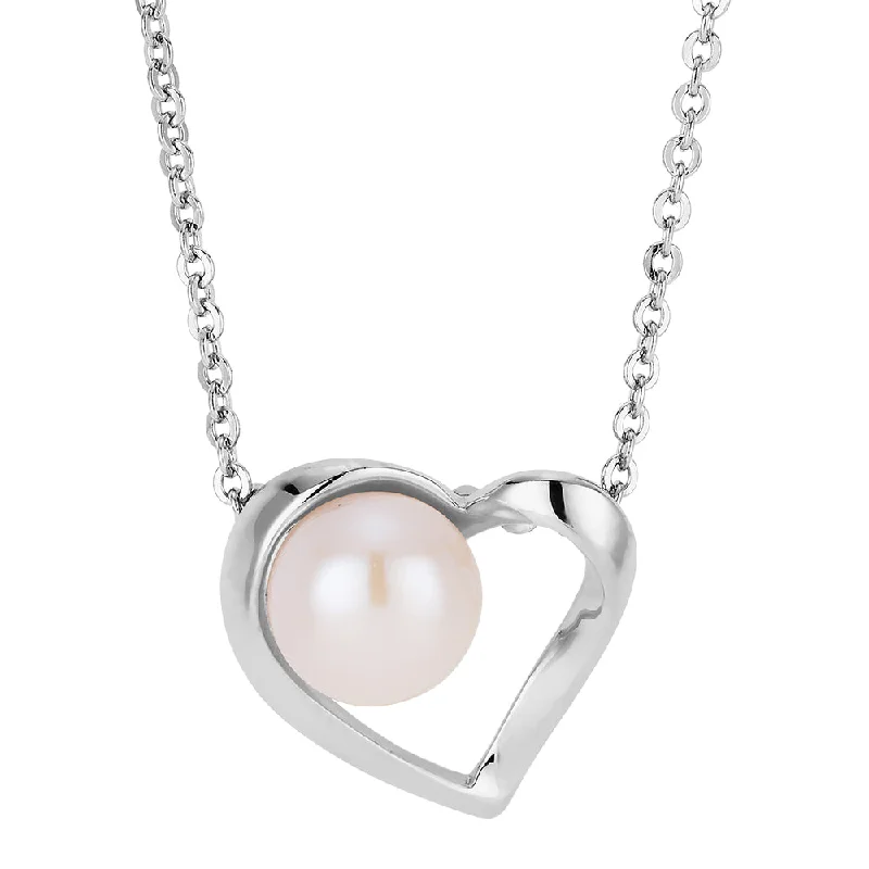 women’s vintage pendant necklace-Cultured freshwater pearl heart necklace in sterling silver