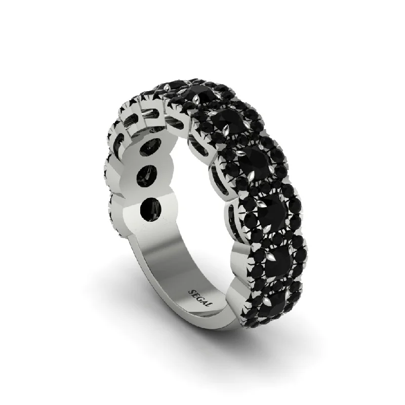 women’s minimalistic engagement rings-Black Diamond Blossoming Love Halo Wedding Band - Annalise No. 39