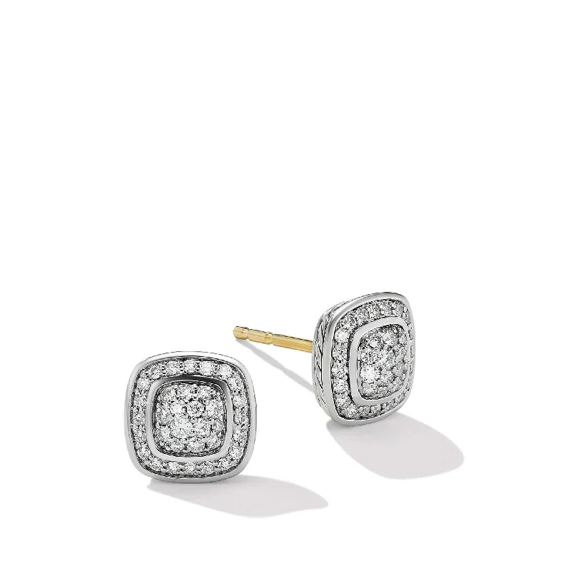 women’s dainty earrings-Petite Albion Stud Earrings in Sterling Silver with Pave Diamonds