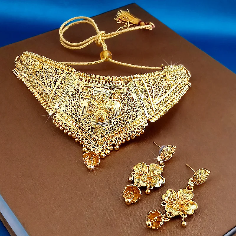 women’s wedding necklace-Kalyani Forming Look Gold Plated Stone Necklace Set