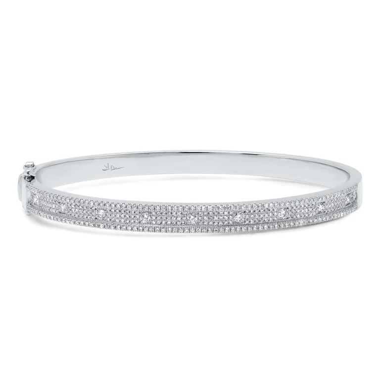 women’s tennis bracelet-14K White Gold Pave Diamond Bangle