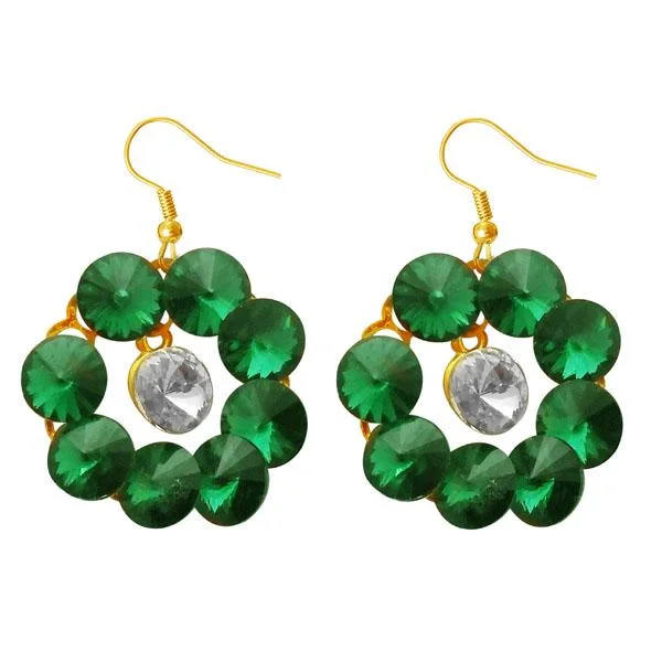 women’s bohemian earrings-Kriaa Green Resin Stone Gold Plated Dangler Earrings - 1311412J