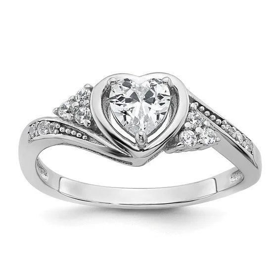 women’s decorative ring-Sterling Silver CZ Center Heart Ring