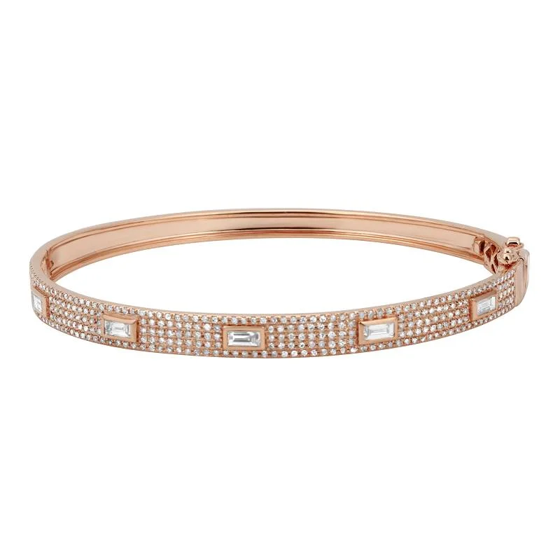 women’s oval-shaped bracelet-14K Rose Gold Diamond Bangle with Baguette Accents