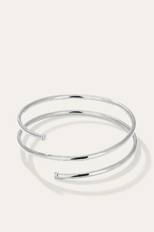 women’s diamond bracelet-Mini Coil Silver Plated Bangle