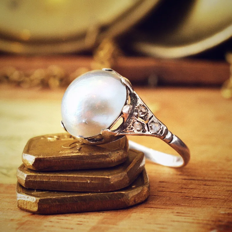 women’s classic ring-An Ethereal Antique Mabe Pearl & Diamond Dress Ring