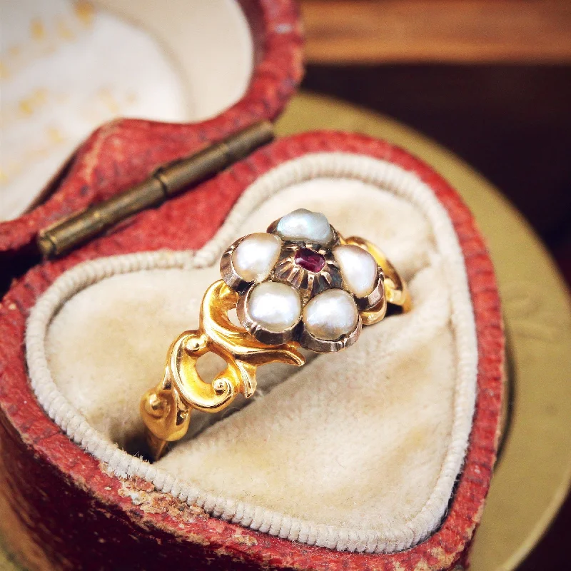 women’s high-end ring-Circa 1840 Wild Pearl & Ruby Pansy Ring