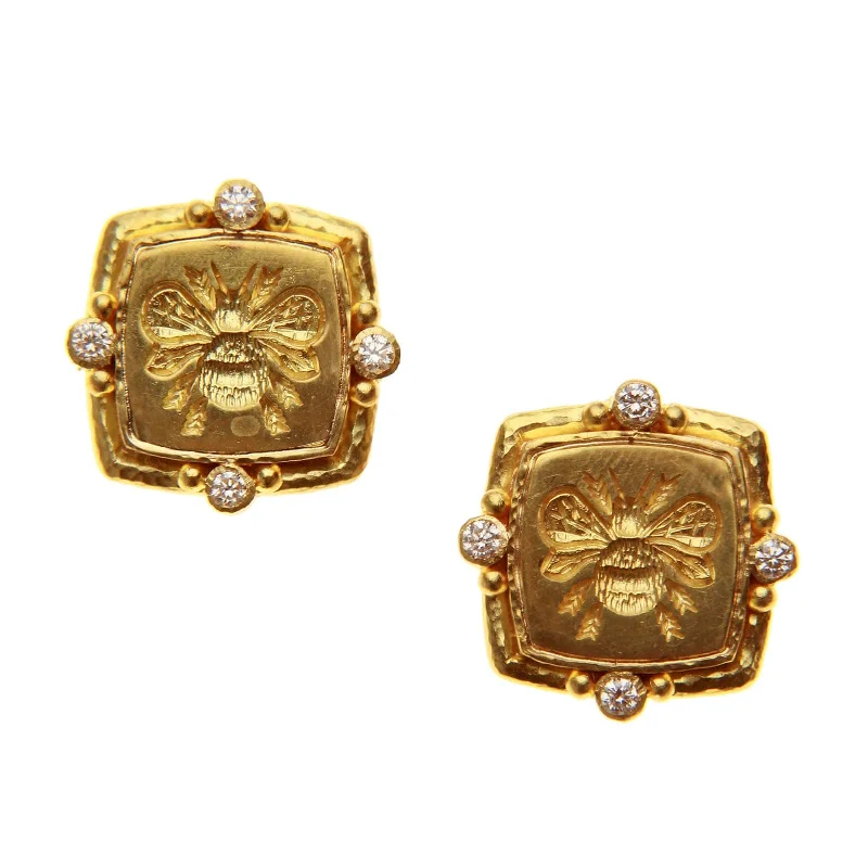 women’s sapphire stud earrings-Gold 'Bee' and Diamond Earrings