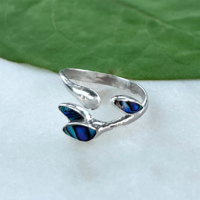 women’s chunky fashion ring-Abalone Leaf Adjustable Ring- Sterling Silver, Indonesia