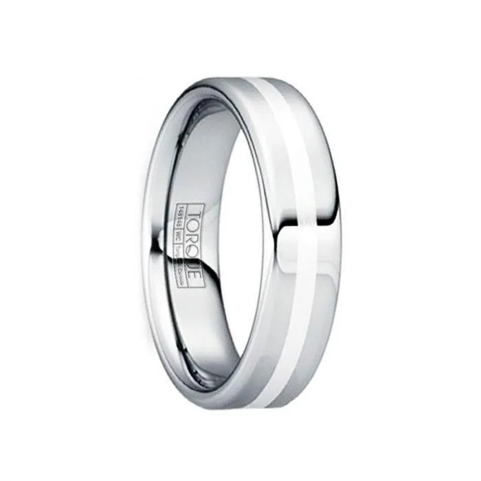 women’s radiant diamond engagement rings-TULLIUS Silver Inlaid Tungsten Wedding Band with Polished Finish - 6mm