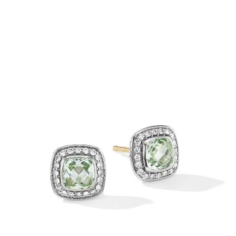 women’s classic pearl earrings-Petite Albion Stud Earrings with Prasiolite and Pave Diamonds