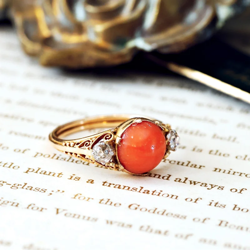 women’s colorful gemstone ring-Antique Archaeological Revival Coral Ring