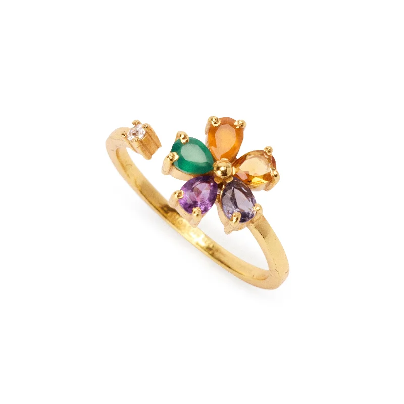 women’s trendy rings-Rainbow Daisy Ring