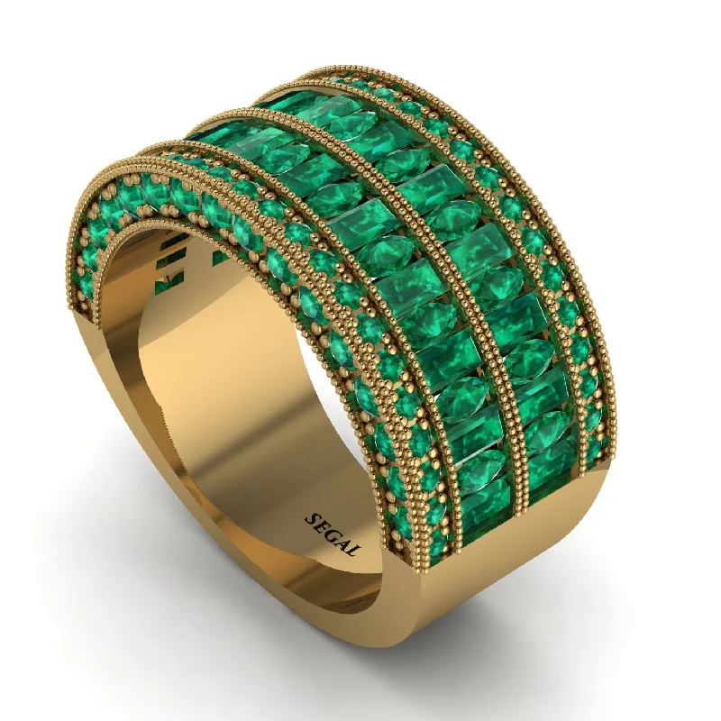 women’s art deco engagement rings-Emerald Multi-Row Halo Wedding Band - Blake No. 19