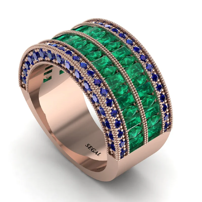 women’s vintage-inspired diamond engagement rings-Emerald Multi-Row Halo Wedding Band - Blake No. 65