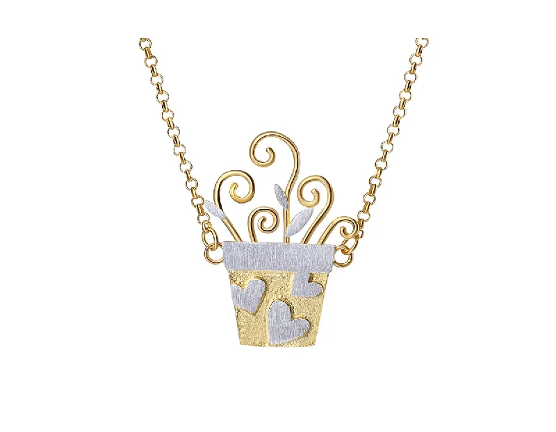 women’s geometric necklace-Cute Flower Pot Necklace