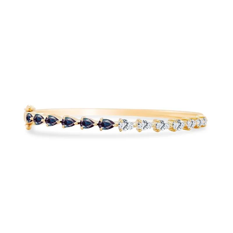 women’s luxury diamond bangle-Gemstone & Diamond Chasing Pear Bangle