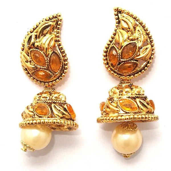 women’s pearl drop earrings-Kriaa Zinc Alloy Gold Plated Pearl Drop Jhumki