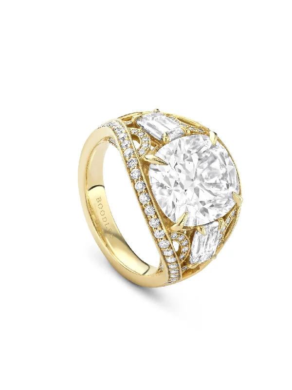 women’s platinum ring-Peace of Mined Cushion Diamond Yellow Gold Ring