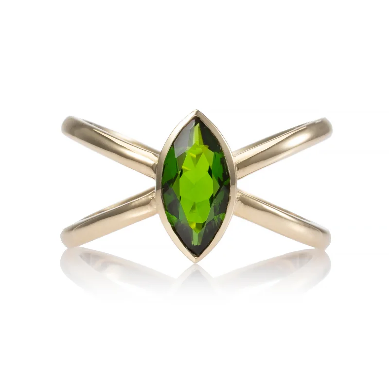 women’s birthstone ring-Talulah Tsavorite Marquise Criss Cross Ring