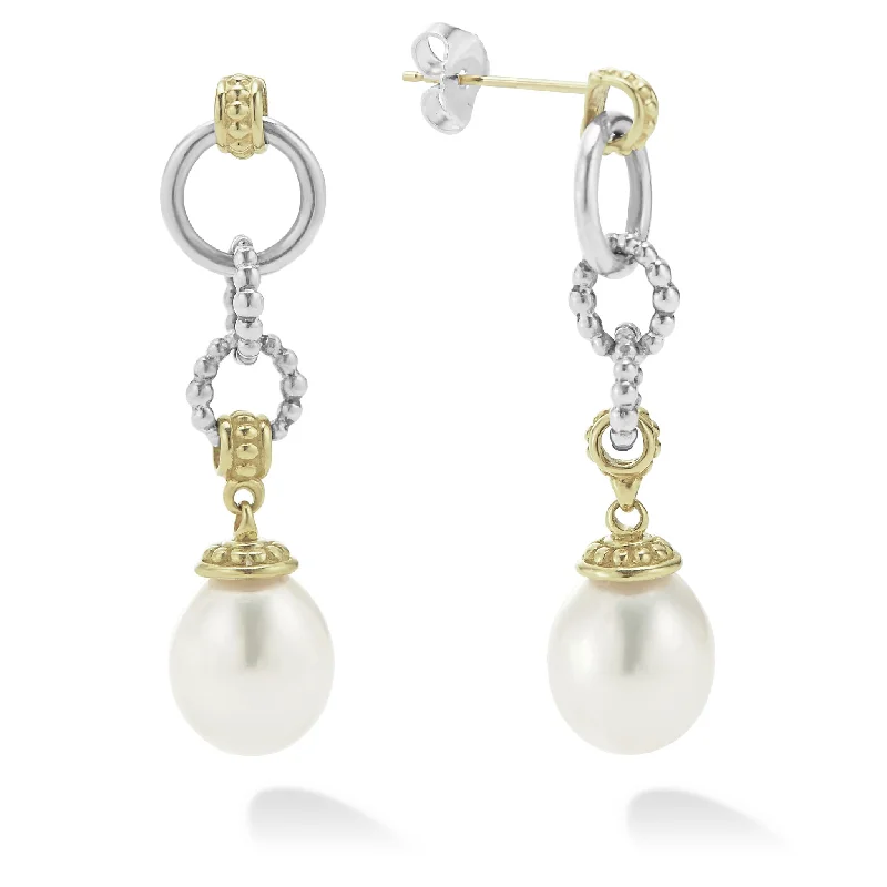 women’s long dangling earrings-Two-Tone Pearl Circle Drop Earrings