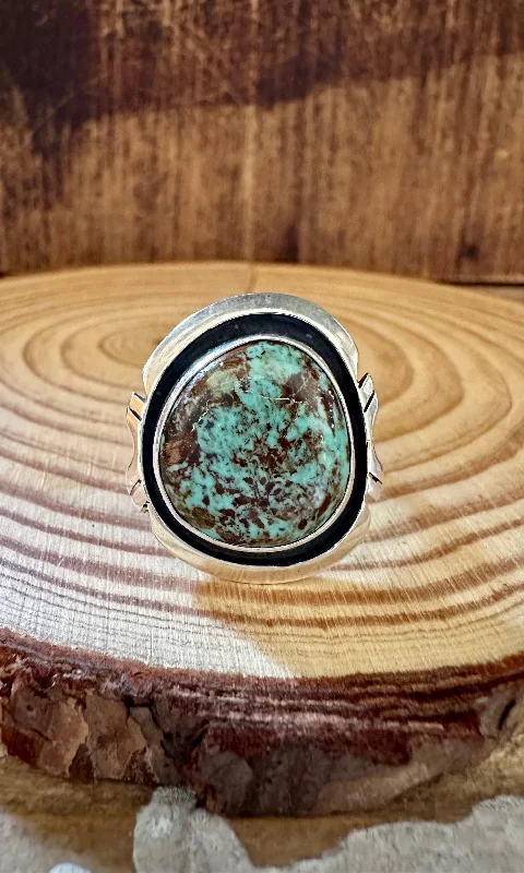 women’s sophisticated ring-MARVEL SHADOWBOX Silver & Turquoise Ring • Size 9 1/2