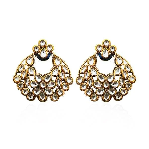 women’s drop diamond earrings-Kriaa Kundan Stone Gold Plated Dangler Earrings